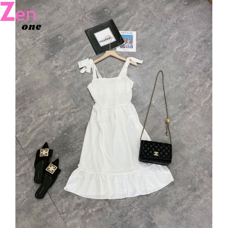 Váy trắng ZenOne, Đầm dự tiệc Dây Nơ Đuôi Cá dáng dài chất đũi cao cấp tôn dáng mặc siêu mát siêu sang | BigBuy360 - bigbuy360.vn