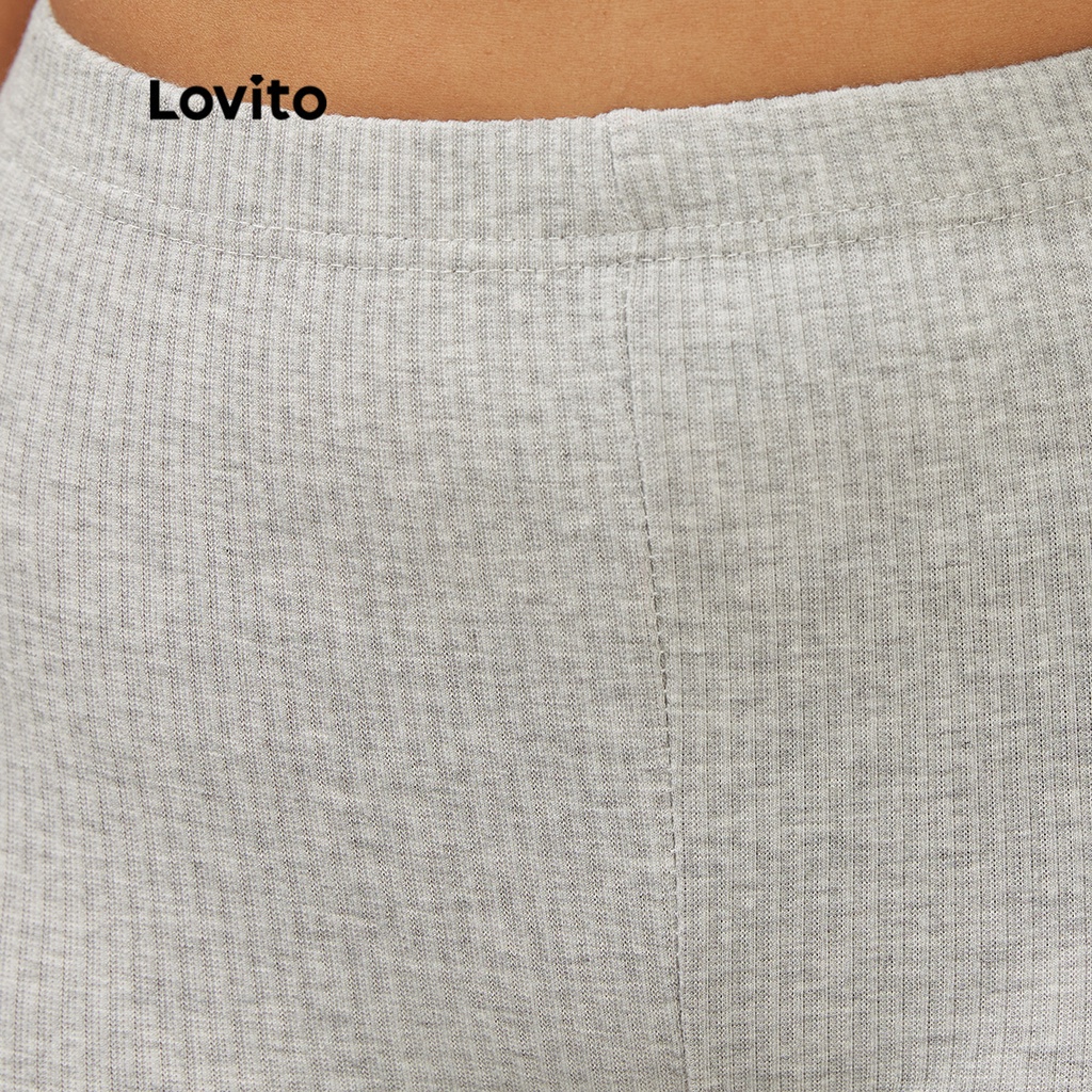 Quần legging Lovito diềm gân đan cạp phong cách thường ngày L17X285 (Xám nhạt / Đen)