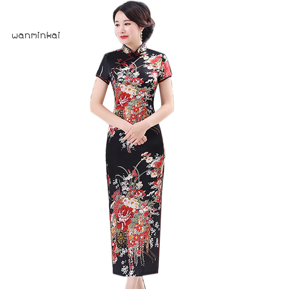 ♉Đầm Sườn Xám Cách Tân Cổ Đứng Tay Ngắn Xẻ Tà In Họa Tiết Hoa Phong Cách Trung Quốc Cho Nữ_Part2