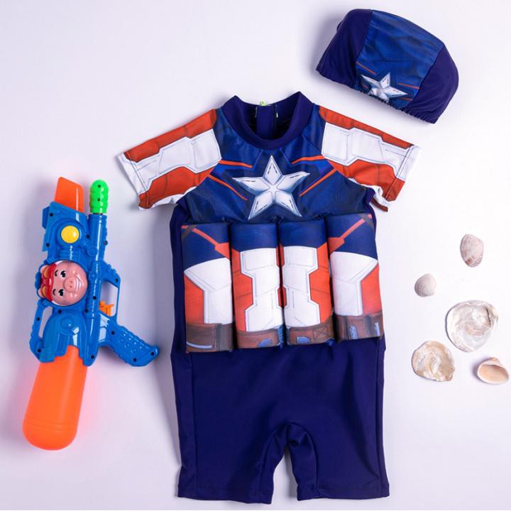 Bộ đồ bơi liền thân trợ nổi hoạ tiết siêu nhân kèm nón bơi - Đồ bơi bé trai BT75