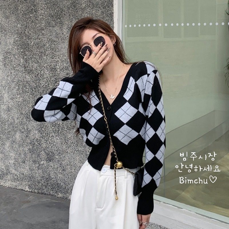 Áo Khoác Len Cardigan Cổ Chữ V Hoạ Tiết Kim Cương Hàng Loại Đẹp - S68 | BigBuy360 - bigbuy360.vn