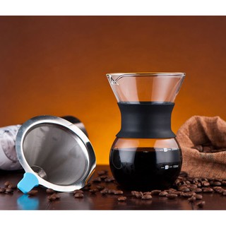 Bộ pha cà phê phễu inox và bình thủy tinh dung tích 200ml - 400ml
