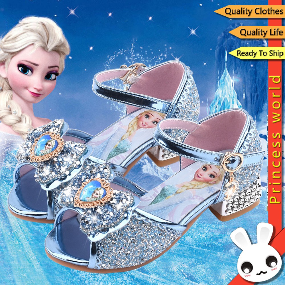 Giày Cao Gót Đế Mềm Đính Pha Lê Phong Cách Công Chúa Elsa Xinh Xắn Cho Bé Gái