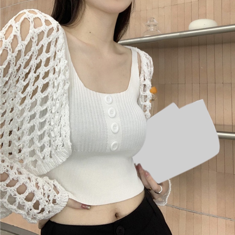 Áo Croptop Dệt Kim Màu Sắc Đơn Giản Cho Nữ