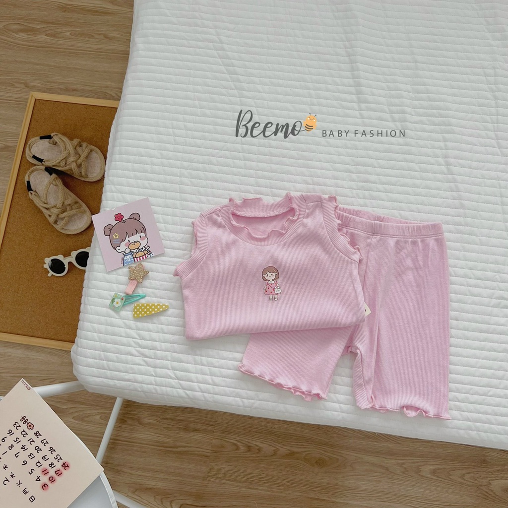Bộ thun tăm ba lỗ cho bé gái, bộ sát nách bánh bèo xinh xắn Beemo