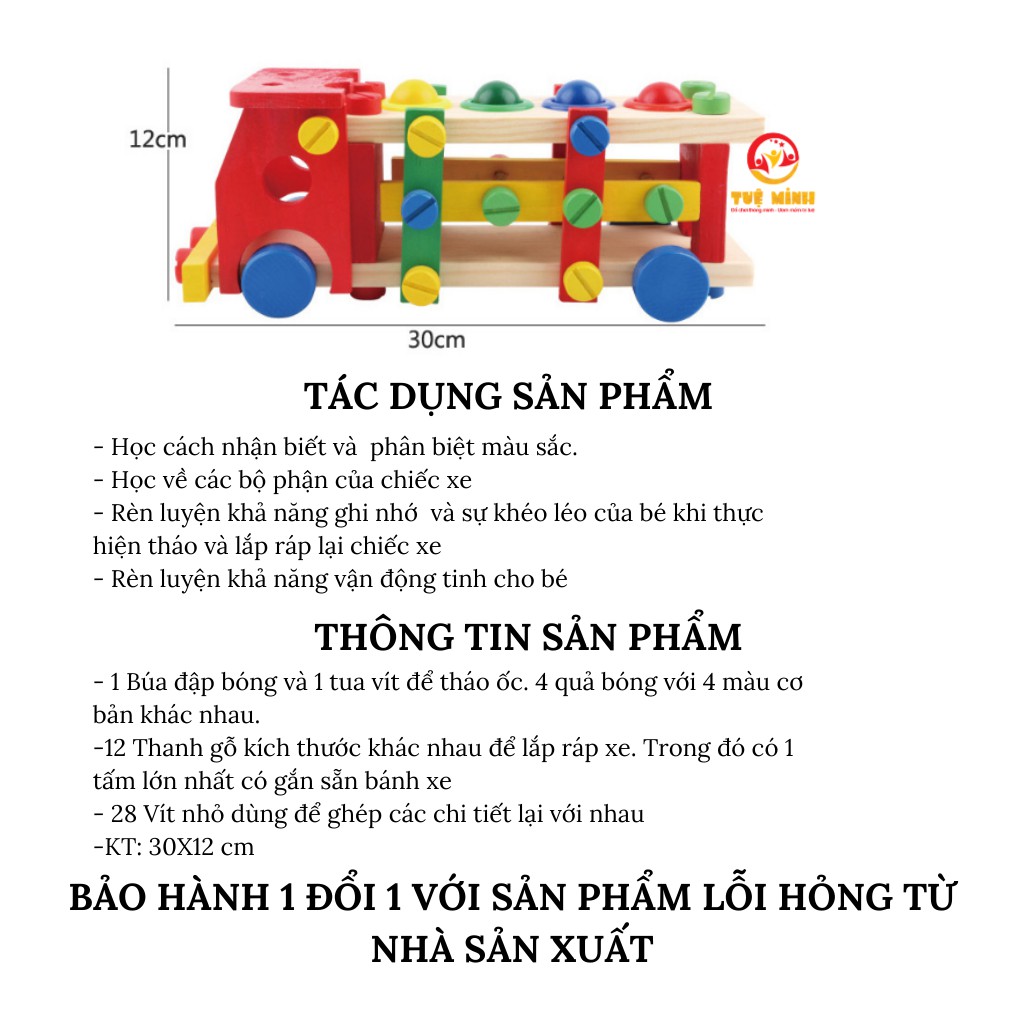 Bộ Lắp Ráp Xe Tải Gỗ Kèm Đập Bóng Tuệ Minh Cho Bé Học Màu Sắc Và Tập Làm Kỹ Sư