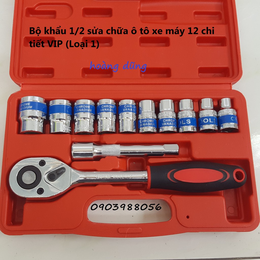 Bộ khẩu 1/2 sửa chữa ô tô xe máy 12 chi tiết VIP (Loại 1)