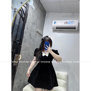 Đầm Nhung Cổ Phối Ren [ TNT SHOP BIGSIZE 60kg - 90kg ]