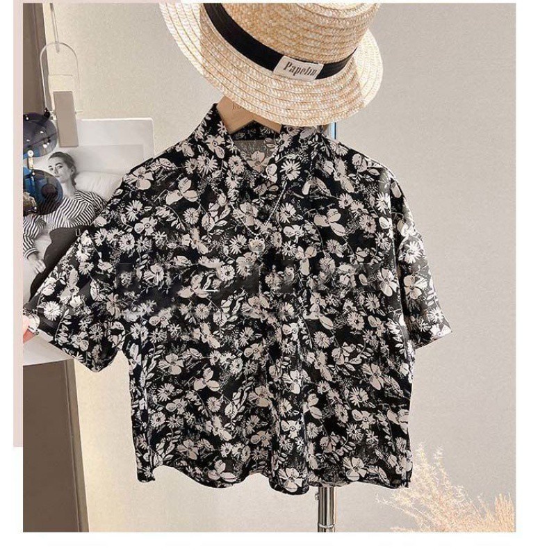 Bộ short sơ mi chữ quần đen bé trai SM2201