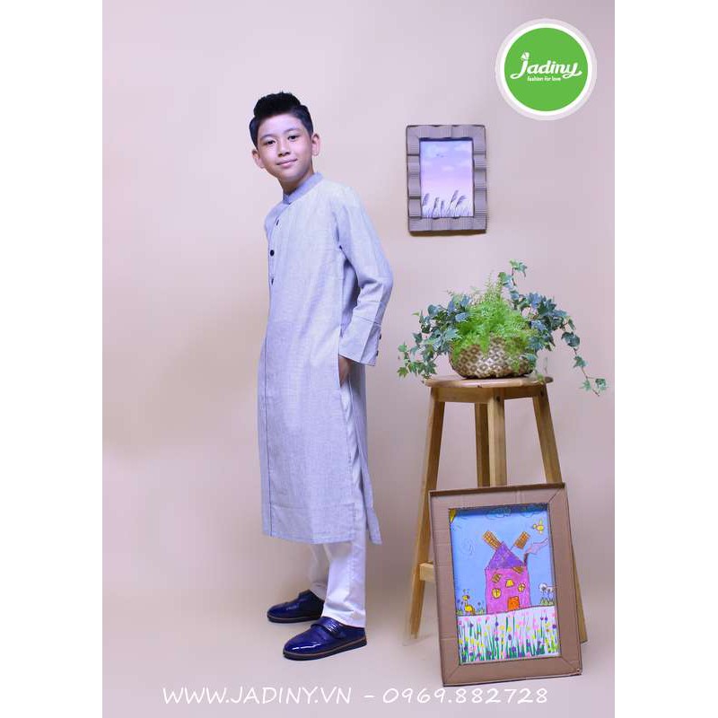 Áo dài bé trai linen họa tiết TAD010- Jadiny