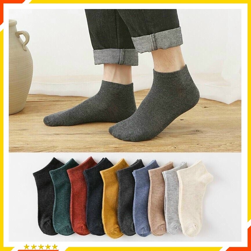 Set 10 đôi tất Nam Nữ Freeship Tất nữ cổ ngắn – vớ nam cổ ngắn xuất Nhật chất liệu cotton dầy dặn co giãn 4 chiều