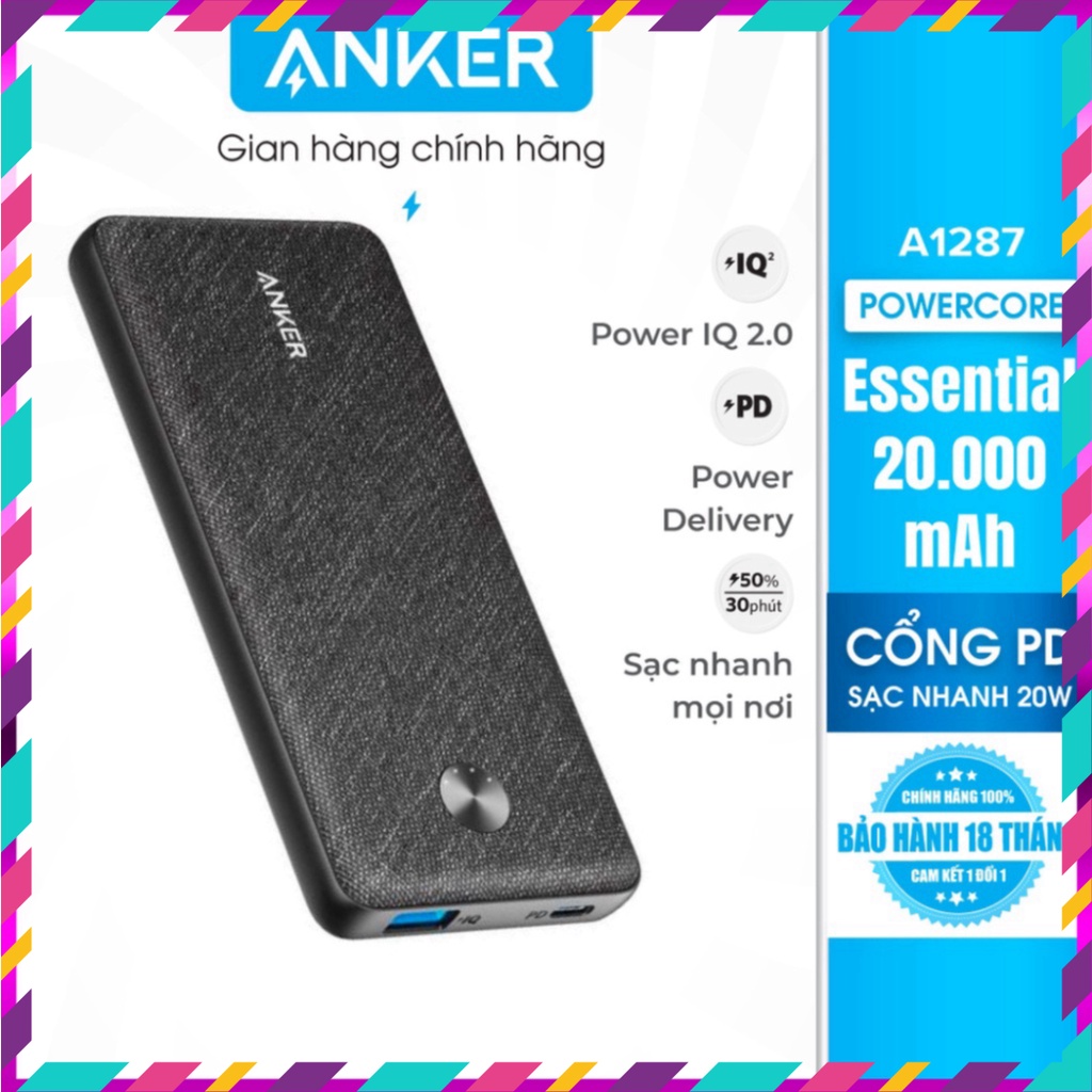 Pin Dự Phòng ANKER PowerCore Essential 20.000mAh Power Delivery - A1287 (SALE GIỜ VÀNG)