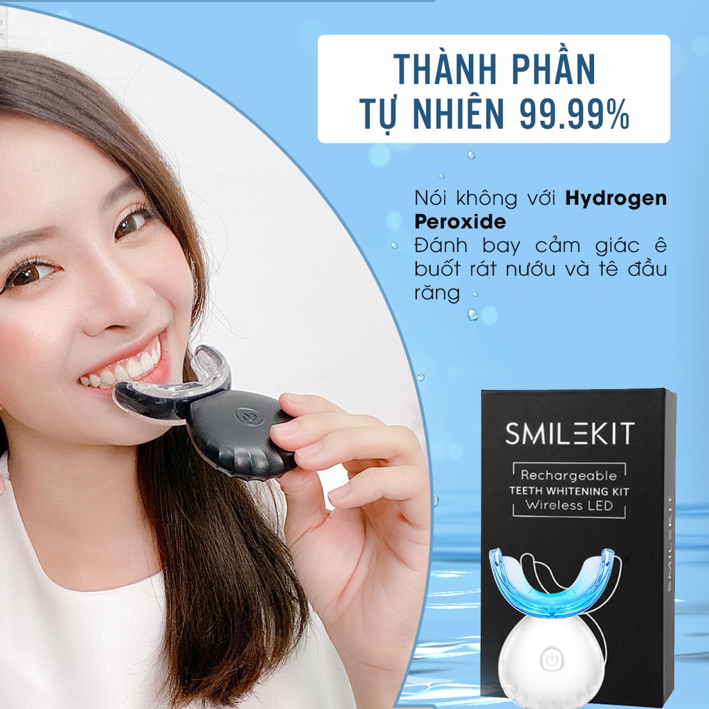 Máy tẩy trắng răng SMILEKIT PRO S5 cao cấp - Thân máy cảm ứng hồng ngoại, hệ thống 16 đèn ánh sáng xanh + 4 bút GEL