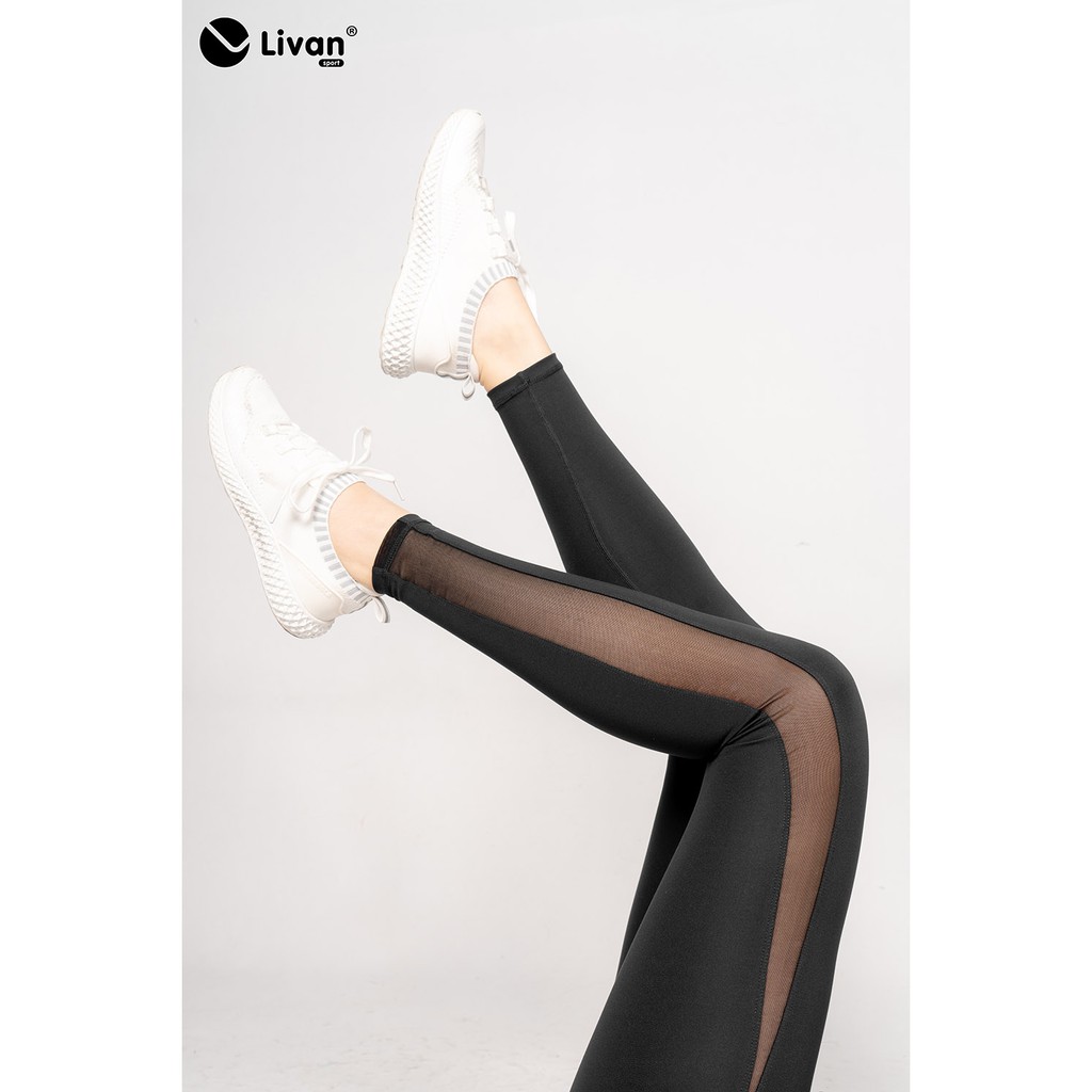 Quần Legging Livan Sport Tập Gym Yoga Phối Lưới Venus Cạp Cao Co Giãn