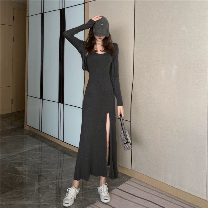 COZOK Set đầm xẻ tà + áo khoác COZOK tay dài thời trang quyến rũ cho nữ