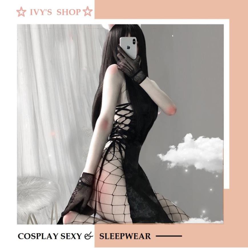 Bộ đồ ngủ cosplay sexy cô gái thượng hải, Sườn xám dáng dài đan dây 2 bên hông siêu gợi cảm - Mã SXD120 | BigBuy360 - bigbuy360.vn
