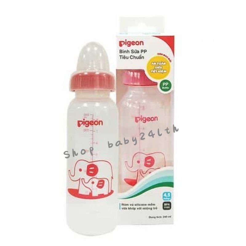 Bình sữa Pigeon 240ml nhựa PP tiêu chuẩn, Bình sữa Pigeon cổ hẹp