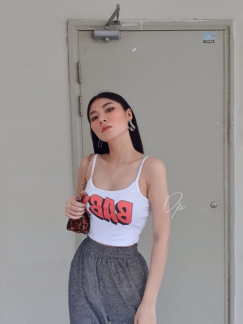 Áo croptop dây trắng in hình