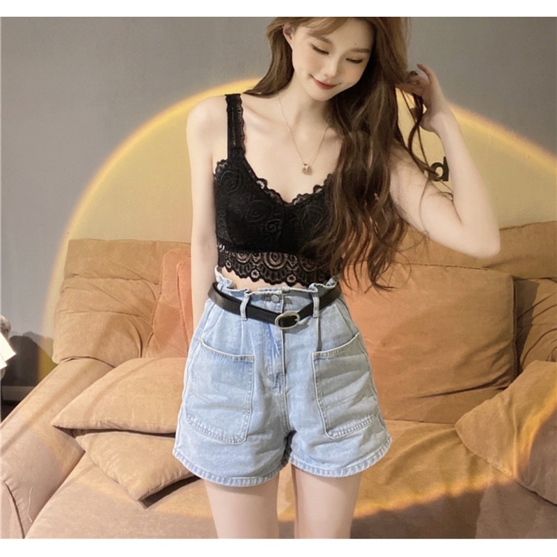 Áo Bra Nữ Ren 2 Dây Dáng Lửng Có Đệm Ngực Hót Mới 077