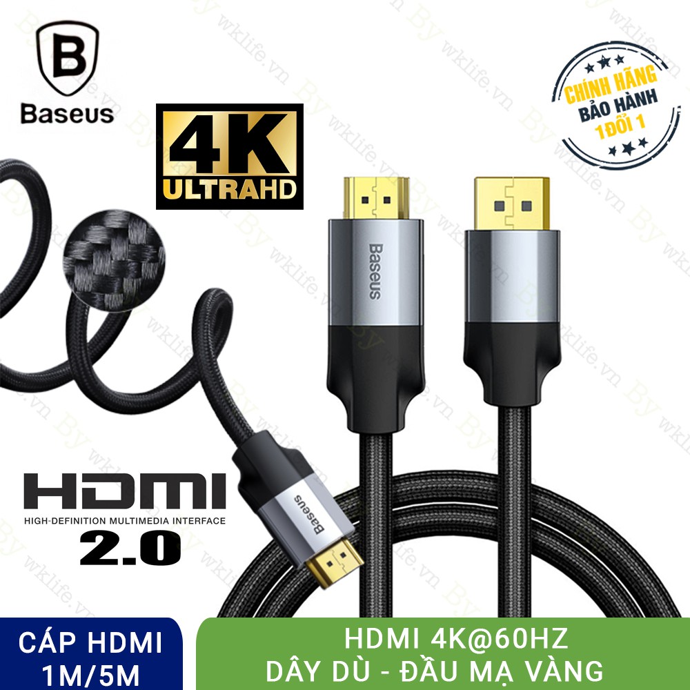 Cáp HDMI 2.0 4K 60HZ Baseus Hình Ảnh Sắc Nét Hàng Chính Hãng