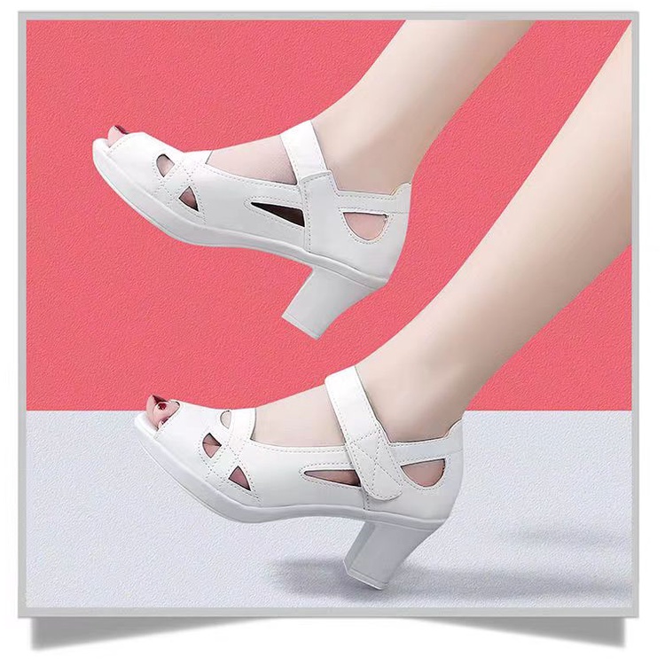 Giày Sandal Cao Gót Đế Dày Bằng Da Thật Thời Trang Mùa Hè Dành Cho Phụ Nữ Trung Niên 2022