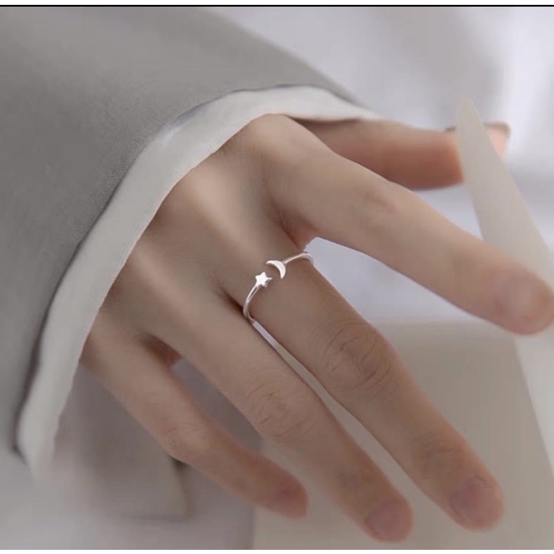 Nhẫn nữ bạc ta trăng sao sáng bóng free size - Vàng bạc Khải Khải