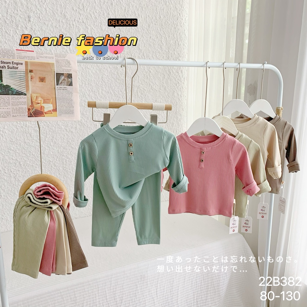 Bộ thun tăm unisex cotton mềm cho bé, bộ thun dài tay trơn màu basic dễ mặc