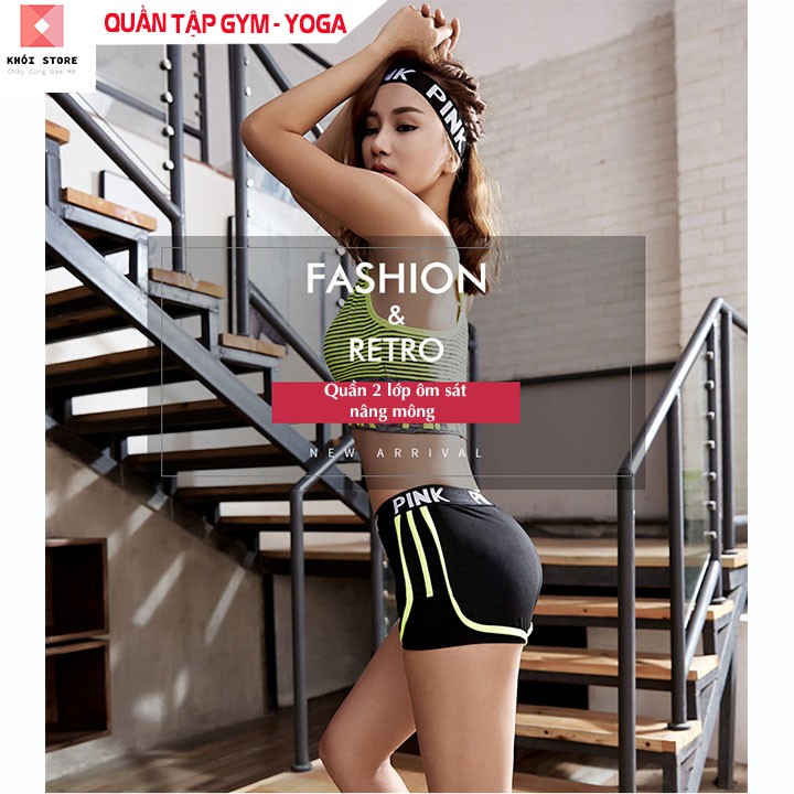 Quần đùi thể thao nữ Khói Store tập gym nâng mông Pink 2 lớp-K412 | BigBuy360 - bigbuy360.vn