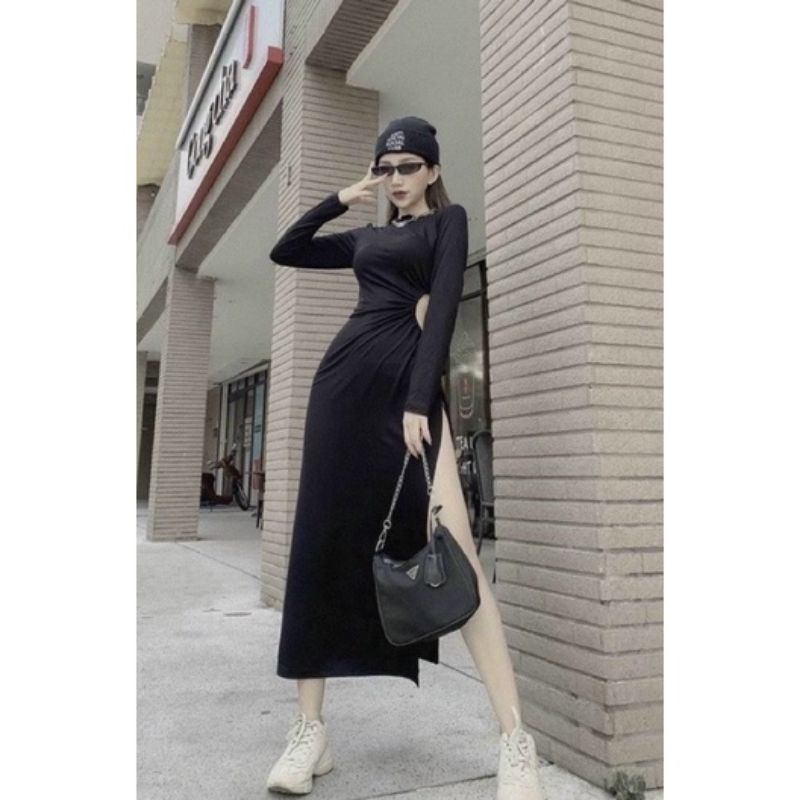 [FREESHIP] Đầm body xẻ tà khoét eo rút dây chất borip loại xịn rần rần tóp tóp