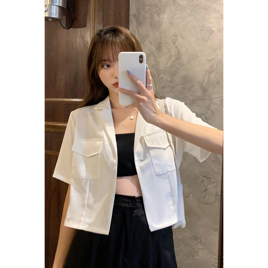 📷 Áo Blazer tay ngắn, kiểu croptop ( 2 màu ) | BigBuy360 - bigbuy360.vn
