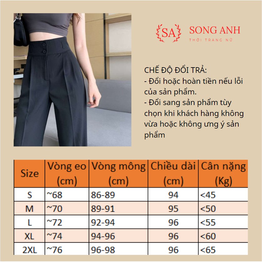 Quần Ống Rộng Suông nữ lưng cao kiểu dáng quần tây ống suông cạp cao gen bụng khóa trước chất vải tuyết mưa alohashop91