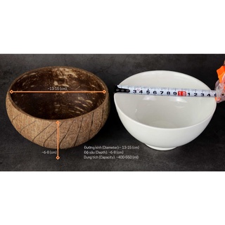 [Chuẩn xuất khẩu] Tô/Bát gáo dừa khắc hoa văn Com[ Com Pattern Coconut Bowl]