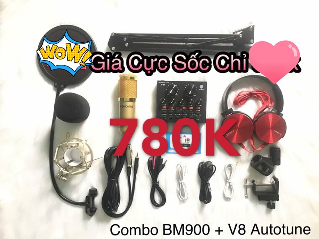 Bộ Thu Âm Bm900+V8 autotune(kèm clip test) giá chỉ 780k/full bộ như hình