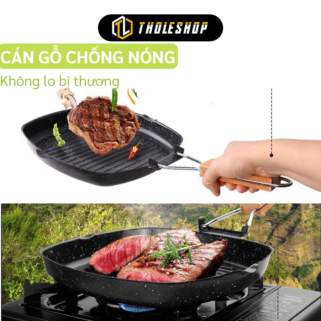 Chảo Chống Dính - Chảo Gang Đúc Tay Cầm Bằng Gỗ Có Thể Gập Lại, Nướng BBQ, Đi Dã Ngoại 10795