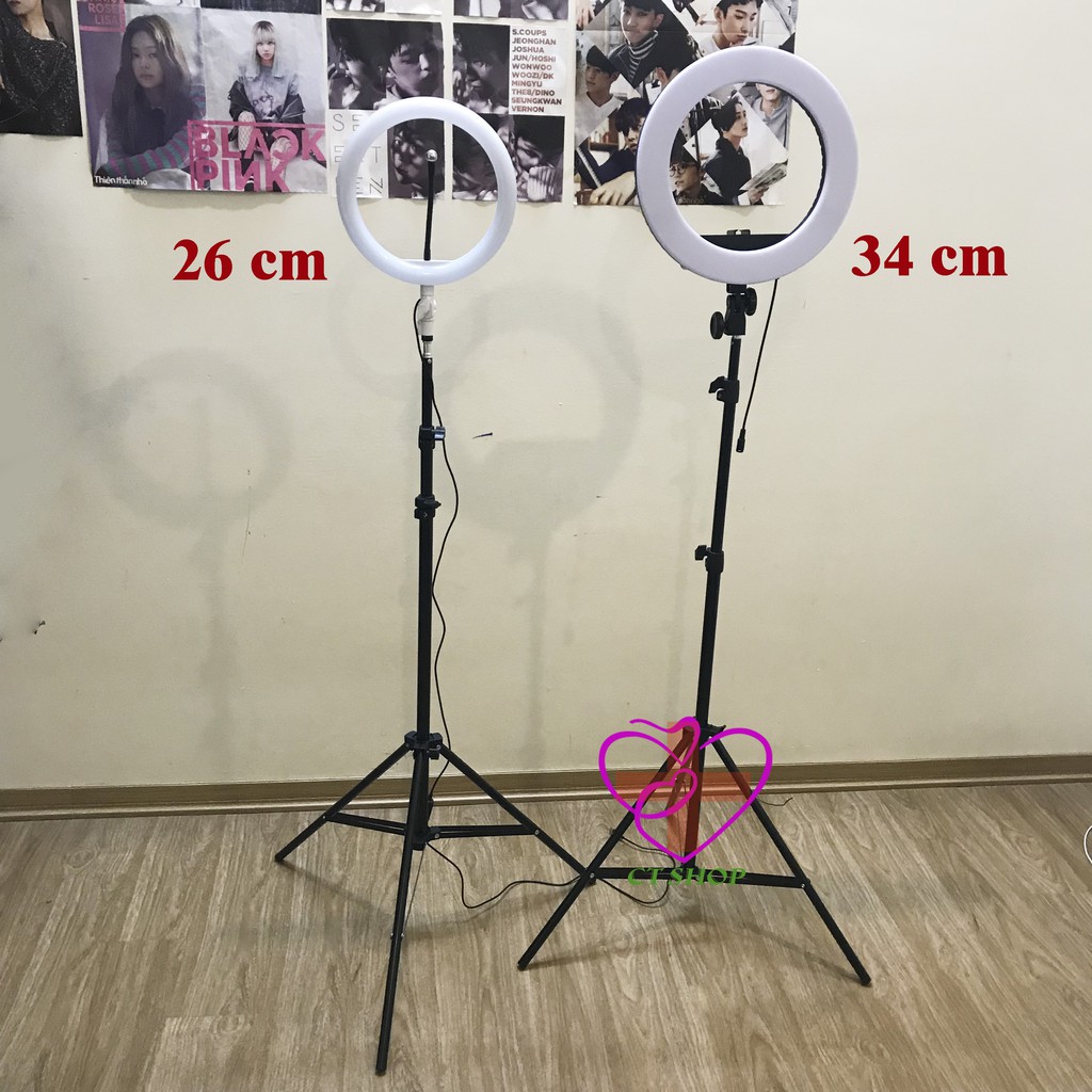 Bộ Đèn Led Livestream 26cm (Full chân Đỡ sắt &amp; kẹp điện thoại)