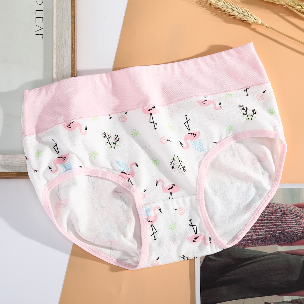 Quần lót AIJOLEN lưng cao in họa tiết chim hạc cho nữ size M-2XL
