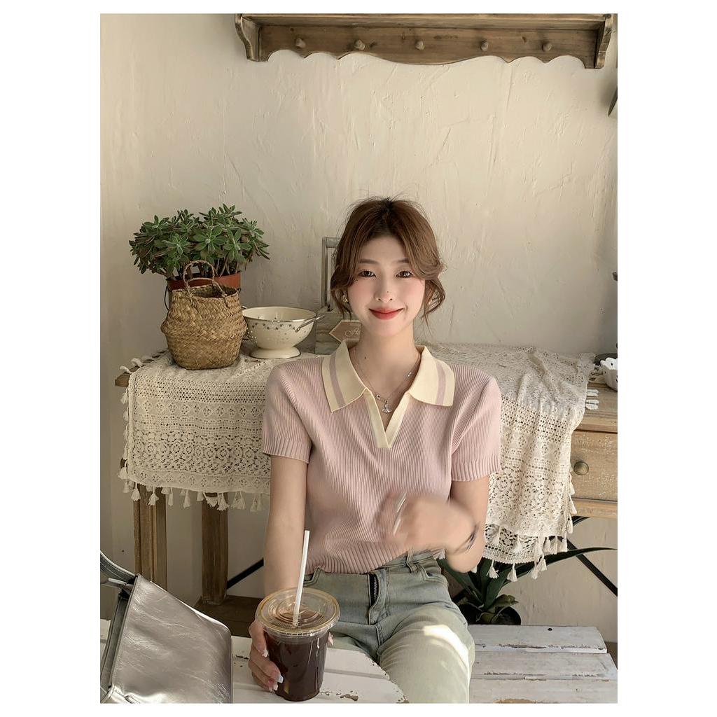 Áo Thun polo Dệt Kim Ngắn Tay Thời Trang Mùa Hè Dành Cho Nữ 63878