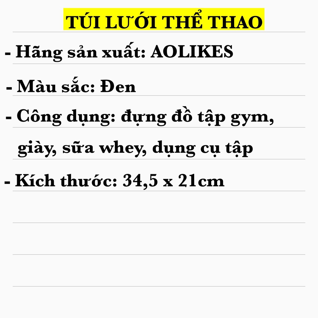 Túi lưới thể thao có dây rút, túi đựng đồ tập gym nam nữ thời trang kích thước 34,5x21cm