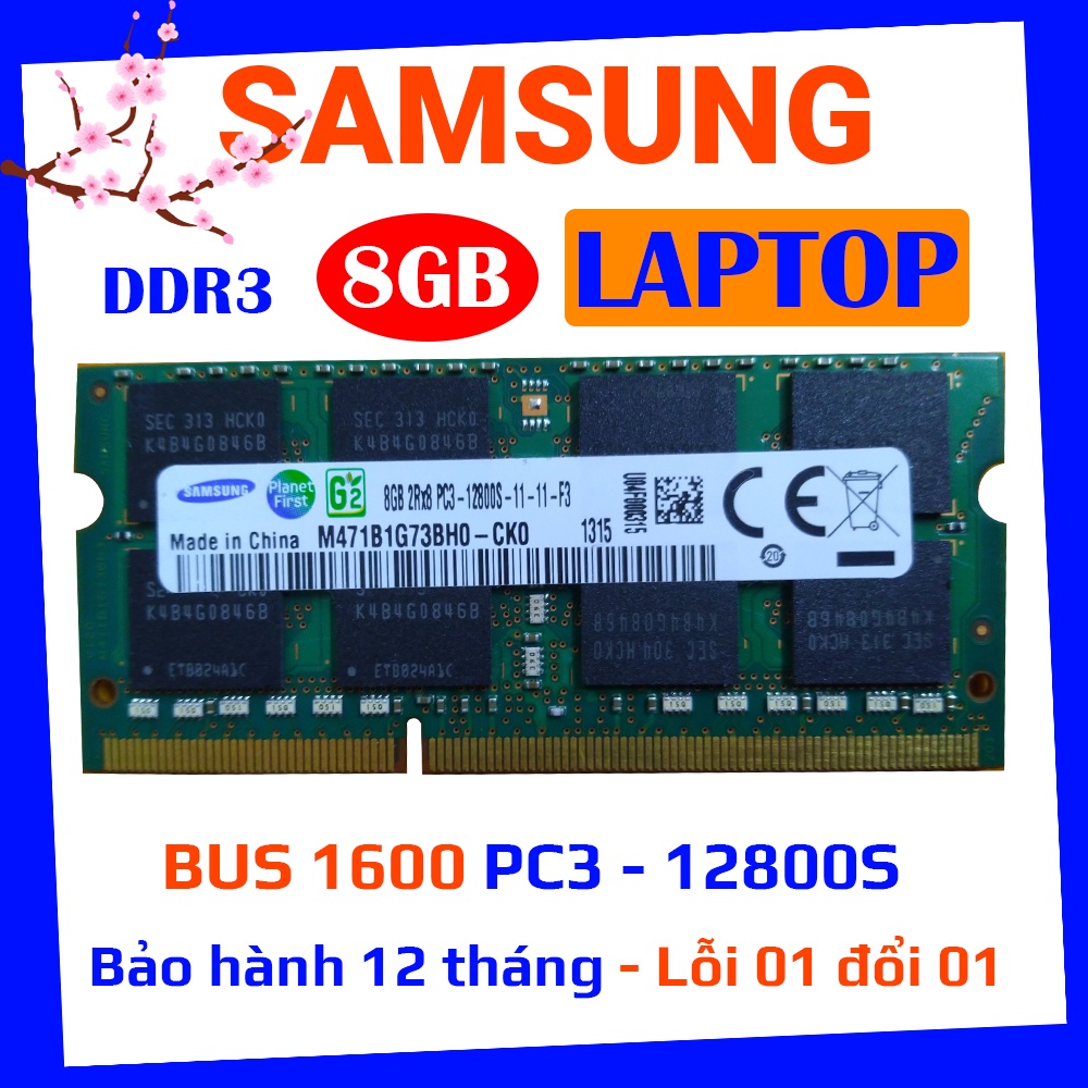 ram laptop ddr3 8gb pc3 12800s bus 1600mhz  samsung bảo hành chính hãng 12 tháng
