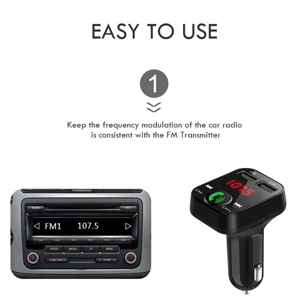 Tẩu sạc xe hơi không dây USB kết nối Bluetooth màn hình LCD hỗ trợ MP3 truyền tín hiệu FM