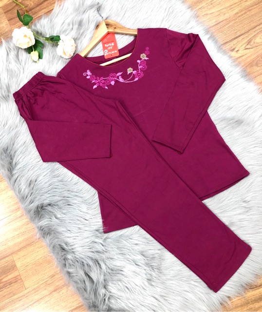 Bộ mặc nhà trung niên cho mẹ cho bà thu đông dài tay cotton