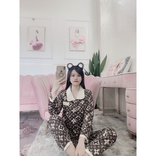 Set Bộ Ngủ Cổ Sen Tay Dài Quần Dài Kate Lụa 40-65kg