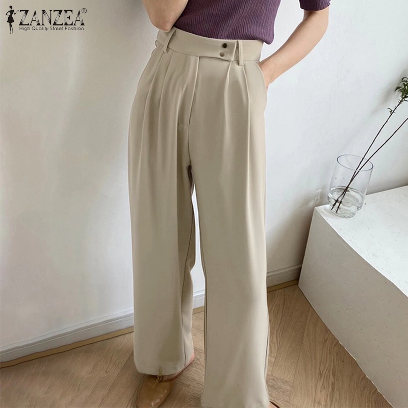 Quần ống rộng ZANZEA khóa kéo thời trang dành cho nữ