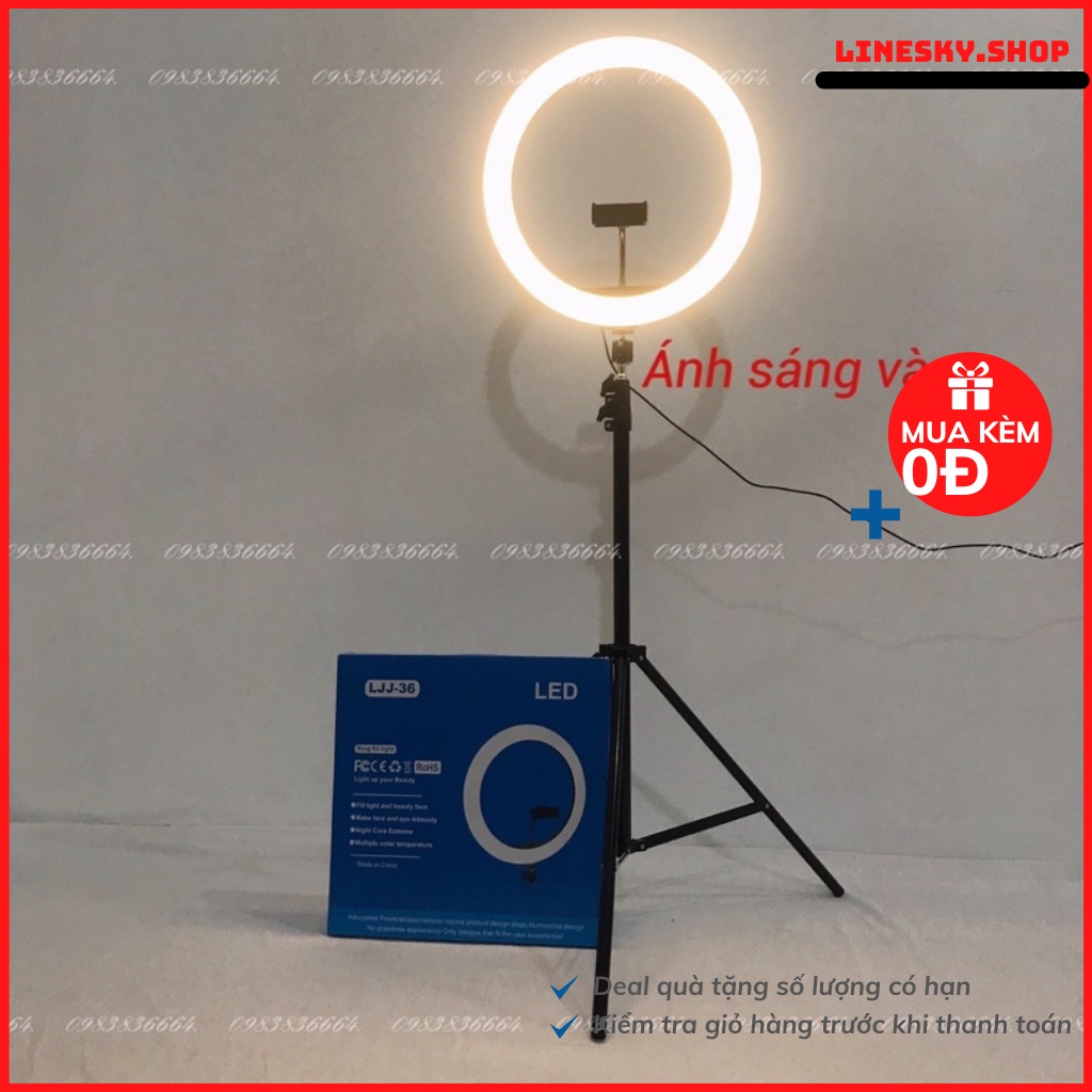 Đèn led live stream LJJ-36 1 kẹp điện thoại trợ sáng bán hàng,dạy online,makeup đường kính 36cm
