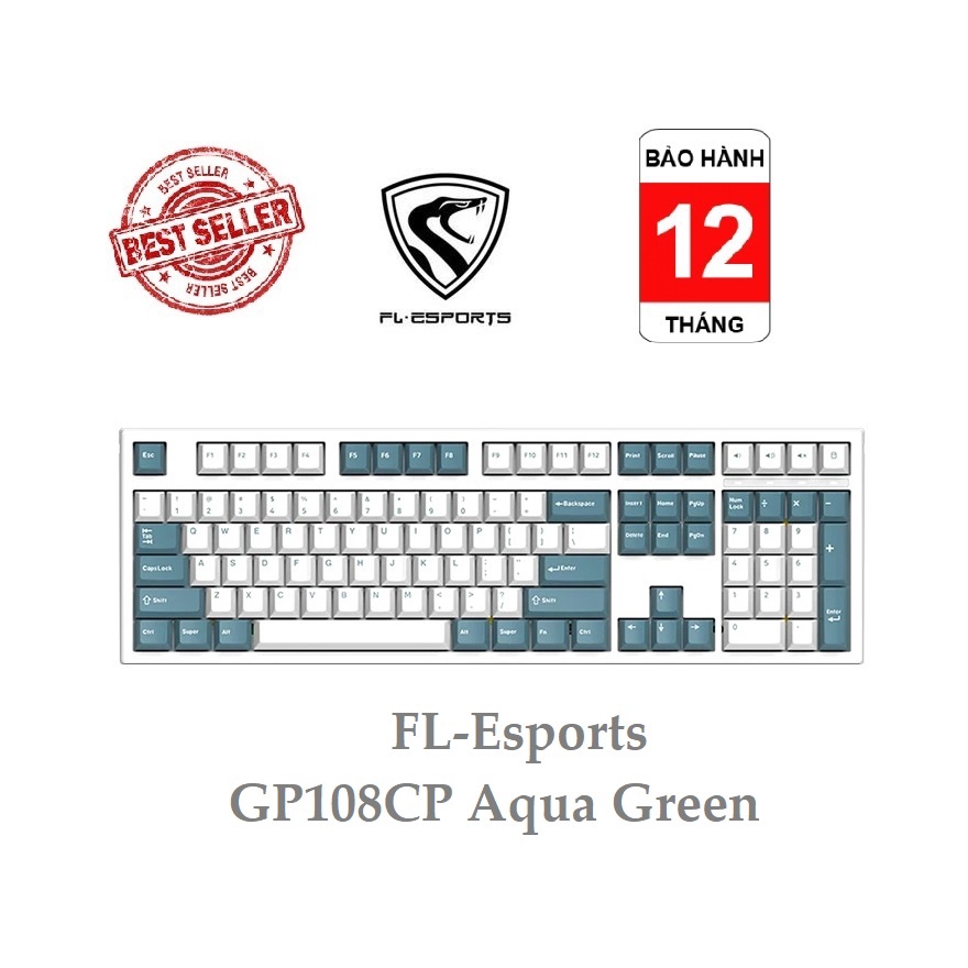 Phím cơ FL-Esports GP108CP Aqua Green USB/ Kailh Box Switch/ led RGB/ đệm tiêu âm - BH 12 tháng