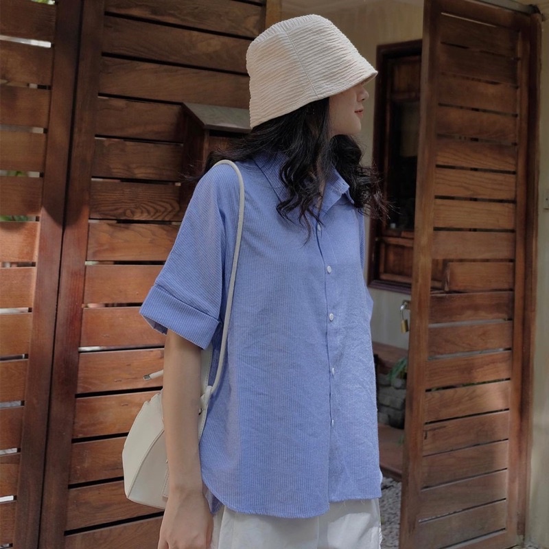 Áo sơ mi kẻ - cài khuy sau lưng 3 màu (trắng, xanh,xám) A019