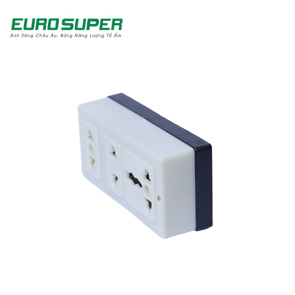 Ổ Cắm Điện Đa Năng EUROSUPER Chống Giật, Siêu Chịu Tải Với 3 Cửa A3S Đế Màu Đen C22E