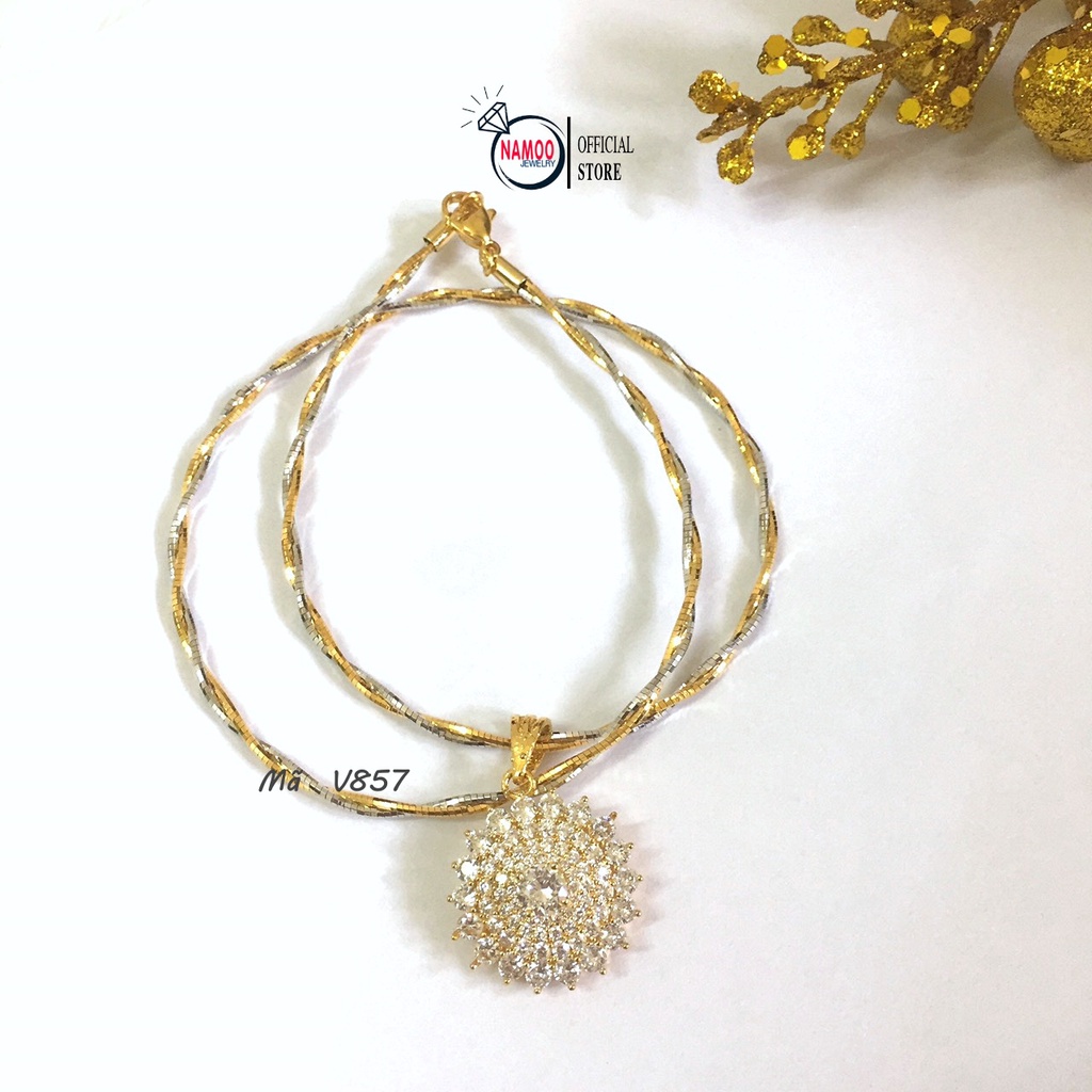 Kiềng Cổ Mềm Bền Màu V857 Mặt Hoa Tròn Đính Đá, Dây Chuyền Nữ Cao Cấp