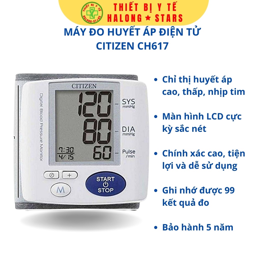 Máy đo huyết áp điện tử cổ tay tự động Citizen CH617 (Japan) - Đo huyết áp cao thấp, nhịp tim - Bảo hành 5 năm