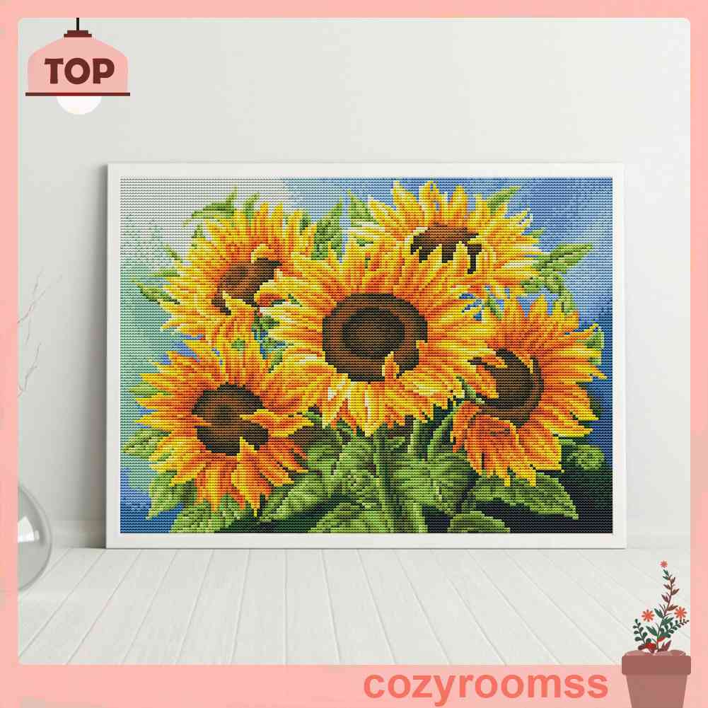 (canvas no printing)  Tranh Thêu Chữ Thập Toàn Bộ 11CT Hình Hoa Hướng Dương